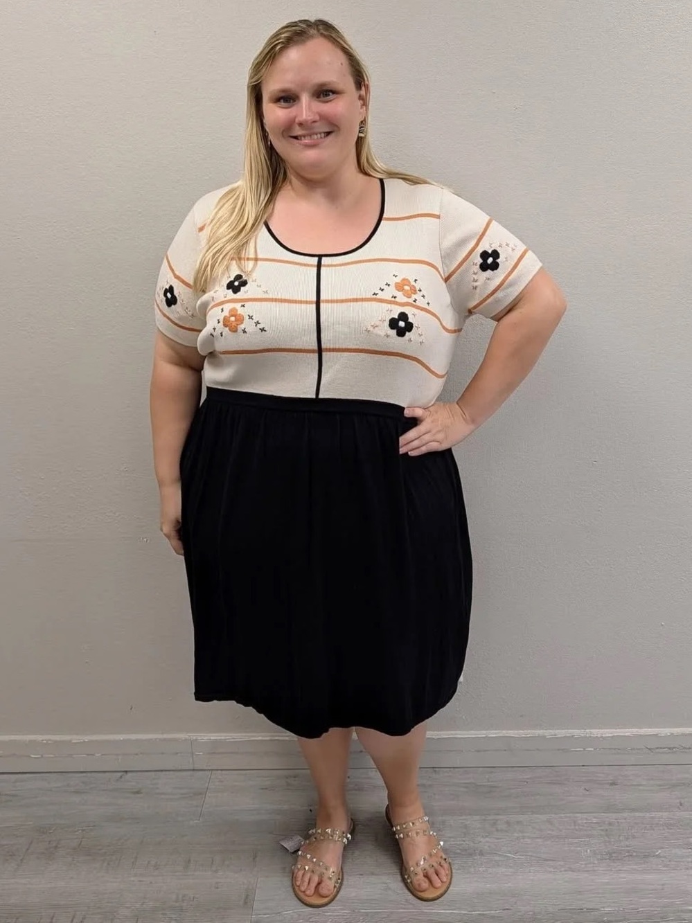 ModCloth Fervour Black & Orange Embroidered Floral Knit Dress - Size 3X